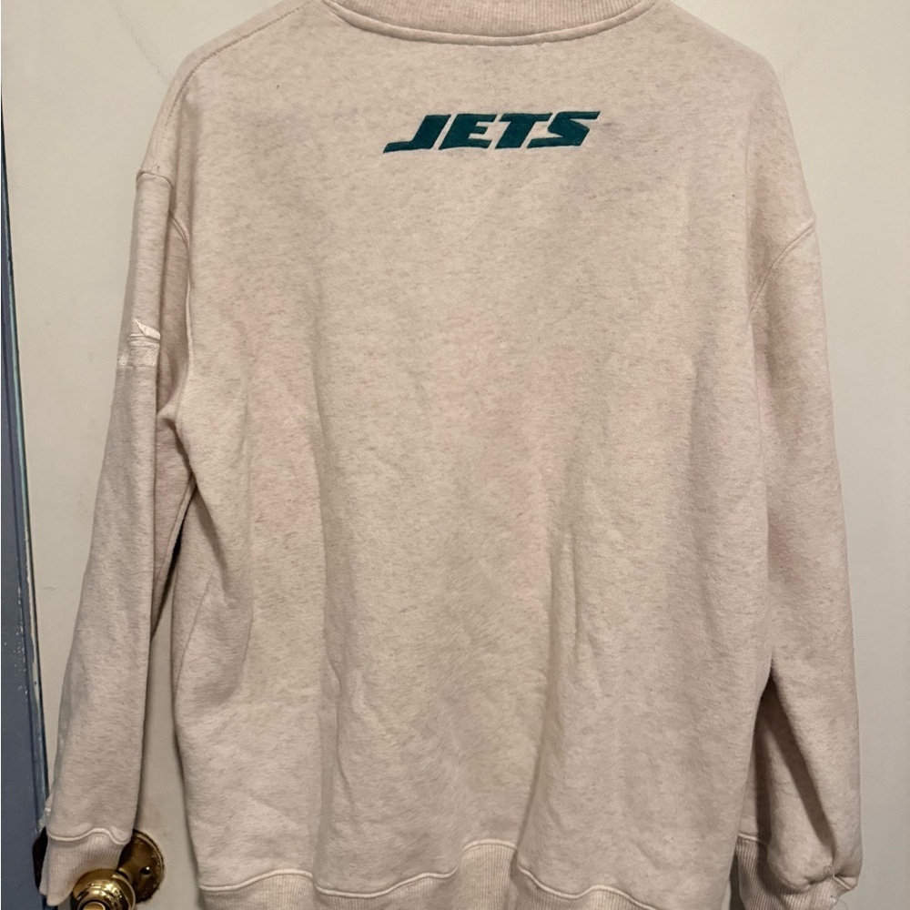 Men's New York Jets Antigua Khaki Victory Pullover Sweatshirt - Picture 2 of 6